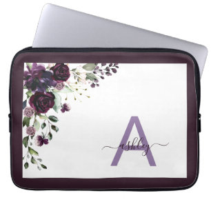 Plum Lila floral Script Name Monogram Initial Laptopschutzhülle