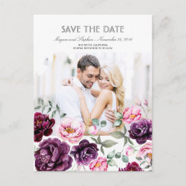 Plum Lila Floral Wasserfarben Foto Save the Date Ankündigungspostkarte