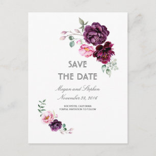 Plum Lila Floral Wasserfarben Save the Date Ankündigungspostkarte