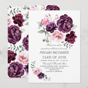 Plum Lila Floral Watercolor Boho Abschluss Einladung