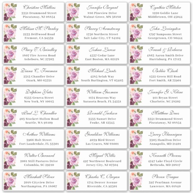 Plum Lila Floral Wedding Guest Address Aufkleber (Vorderseite)