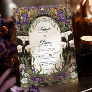 Plum Lila florale gotische Jugendstil-Hochzeit Einladung