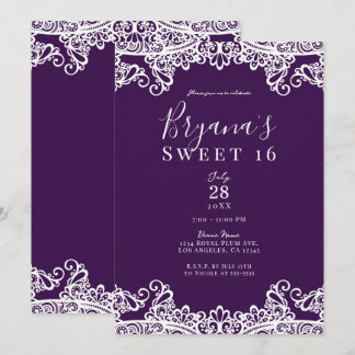 Plum Lila & Gold Lace Elegant Sweet 16 Party Einladung