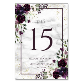 Plum Lila Gold Watercolor Marmor Foto Hochzeit Tischnummer