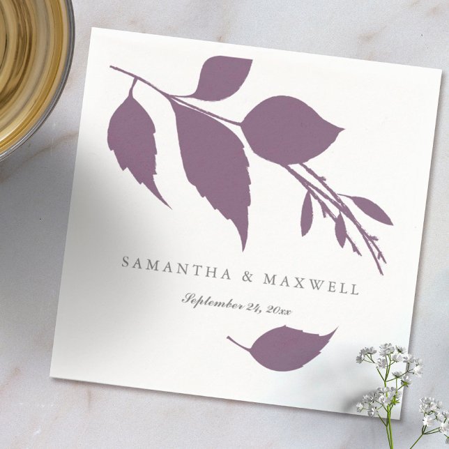 Plum Lila Herbstlaubs Napkins Serviette (custom napkins personalized with names and wedding date purple leaves )