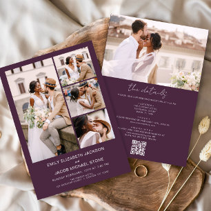 Plum Lila in einem QR-Code-Foto Hochzeit Einladung