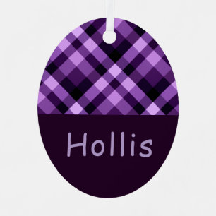 Plum Lila Karierte Monogramm Oval Metal Ornament Aus Metall