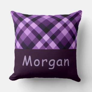 Plum Lila Kariertes Monogramm Grosses Kissen