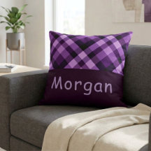 Plum Lila Kariertes Monogramm Grosses Kissen