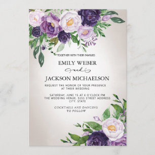 Plum Lila Lavender Greenery Gray Wedding Einladung