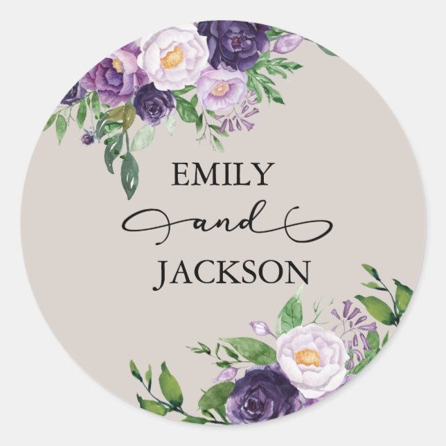 Plum Lila Lavender Greenery Gray Wedding Runder Aufkleber (Vorderseite)
