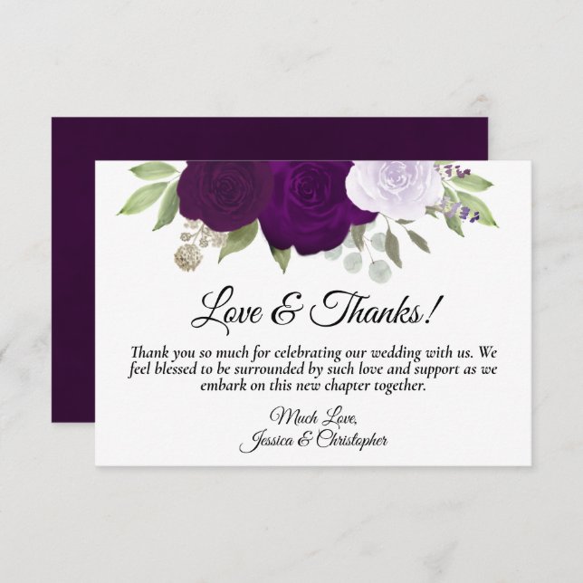 Plum Lila & Lavender Rose Simple Boho Wedding Dankeskarte (Vorne/Hinten)