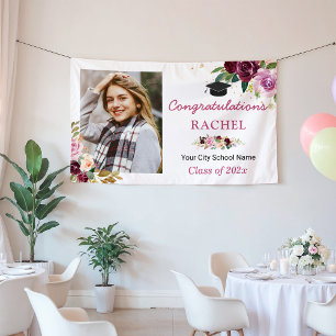 PLUM Lila Lilac Floral Graduate Party Banner