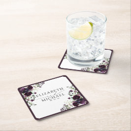 Plum Lila Mauve Floral Watercolor Script Wedding Rechteckiger Pappuntersetzer