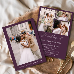 Plum Lila Minimalistische Elegante Foto Hochzeit Einladung
