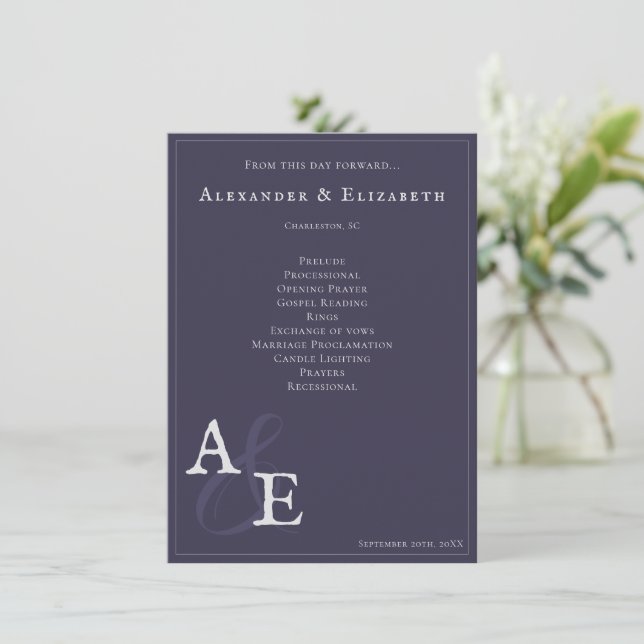 Plum Lila Minimalistisches Monogramm Programm (Stehend Vorderseite)
