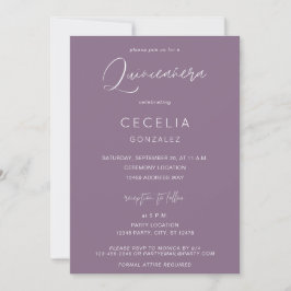 Plum Lila MOD Calligraphy Quinceanera & Zeremonie Einladung