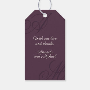 Plum Lila Moderne Kante Elegante Monogram Wedding Geschenkanhänger