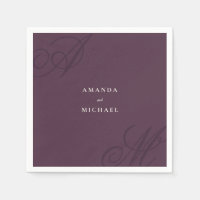 Plum Lila Moderne Kante Elegante Monogram Wedding