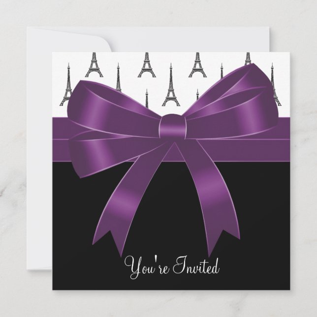 Plum Lila Paris Eiffel Tower Party Einladung (Vorderseite)