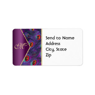 Plum Lila Peacock Monogram Address Label Adressaufkleber