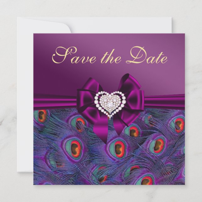 Plum Lila Peacock Save the Date (Vorderseite)