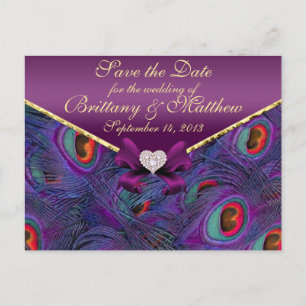 Plum Lila Peacock Save the Date Postkarte