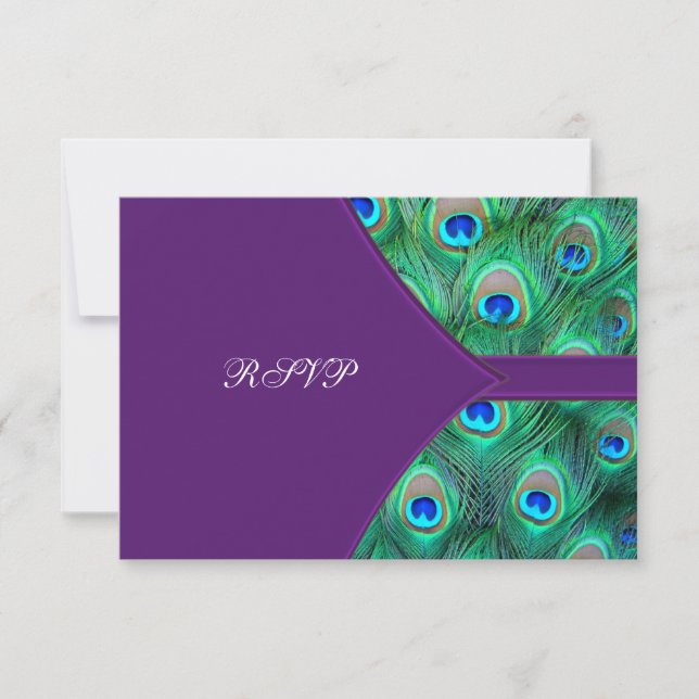 Plum Lila Peacock Wedding RSVP (Vorderseite)