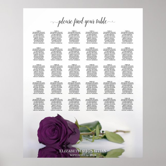Plum Lila Rose 30 Tabelle Hochzeitsdiagramm Poster (Vorne)