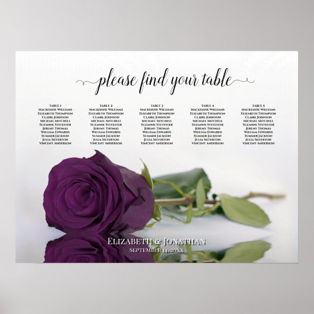 Plum Lila Rose 5 Tabelle Hochzeitstabelle Poster (Vorne)