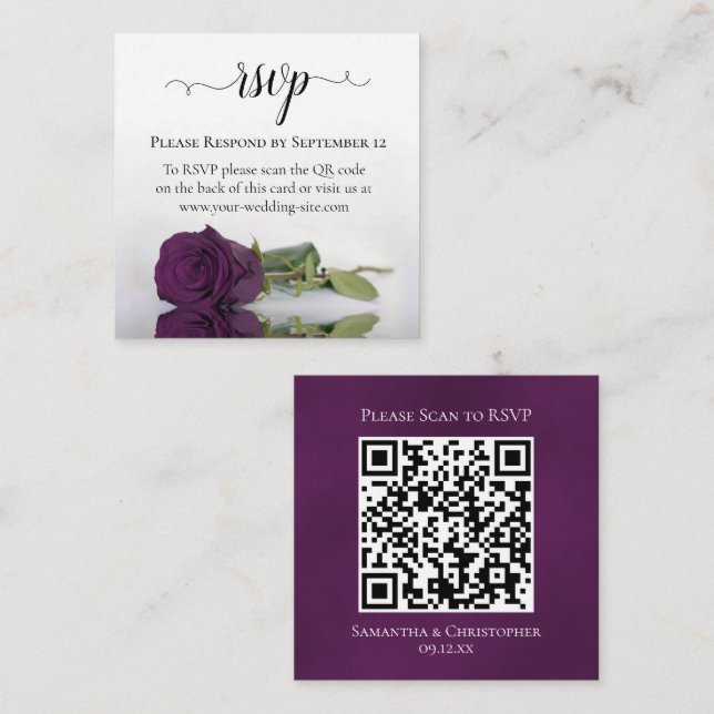 Plum Lila Rose Elegant Wedding UAWG QR Code Begleitkarte (Vorne/Hinten)