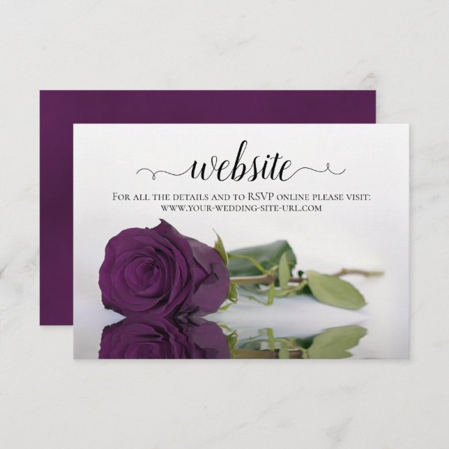 Plum Lila Rose Elegante Wedding Website Begleitkarte (Vorne/Hinten)