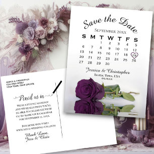 Plum Lila Rose Hochzeitskalender Save the Date Ankündigungspostkarte