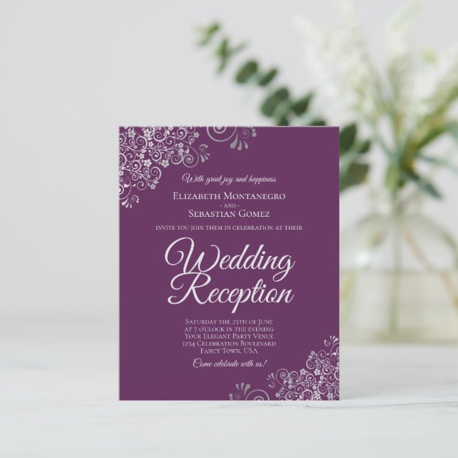 Plum Lila Silver Wedding Reception BUDGET laden (Stehend Vorderseite)