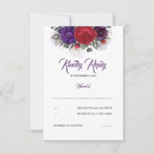 Plum Lila und Burgund Red Floral Wedding RSVP