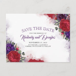 Plum Lila und Burgund Rote Flora Save the Date Ankündigungspostkarte