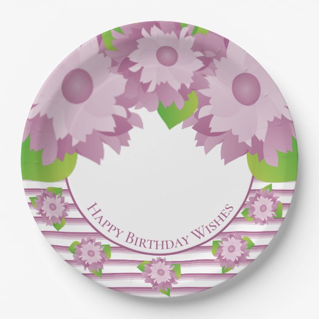 Plum Lila und Mauve Floral Pappteller (Vorderseite)