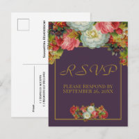 Plum Lila Vintage Herbstblütenhochzeit RSVP