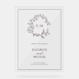 Plum Lila Wappen Monogram Begrüßung Acrylschild