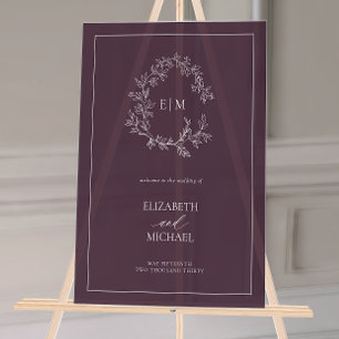 Plum Lila Wappen Monogram Begrüßung Acrylschild