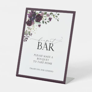 Plum Lila Watercolor Brautparty Bouquet Bar Sockelschild