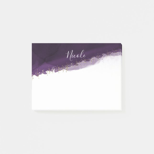 Plum Lila Watercolor Gold Moderne Elegante Post-it Klebezettel (Vorderseite)