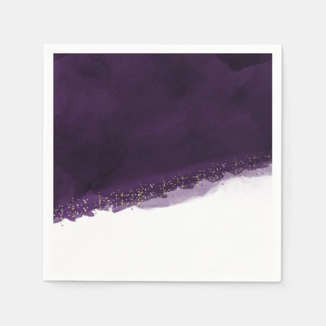 Plum Lila Watercolor & Gold Moderne Elegante Serviette (Vorderseite)