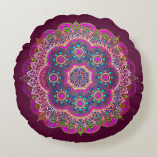 Plum Mandala Round Pillow Rundes Kissen