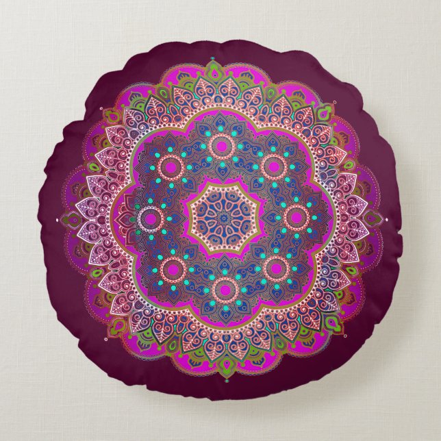 Plum Mandala Round Pillow Rundes Kissen (Vorderseite)