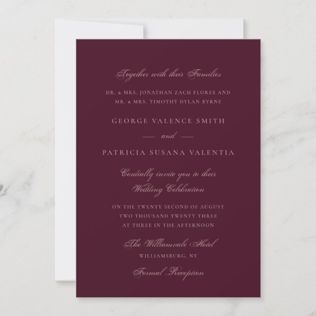 Plum Maroon Formal Calligraphy Elegant Wedding Einladung (Vorderseite)