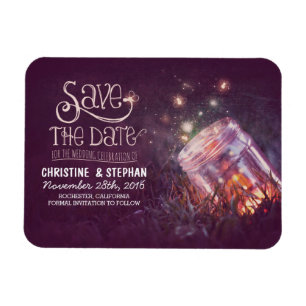 Plum Mason Jar Fireflies Save the Date Magnet