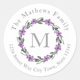 Plum Mauve Gray Watercolor Blumenschilder Runder Aufkleber