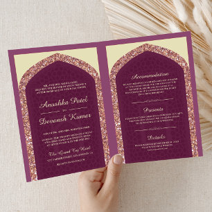 Plum Mauve Rose Gold All in One Indian Wedding Einladung
