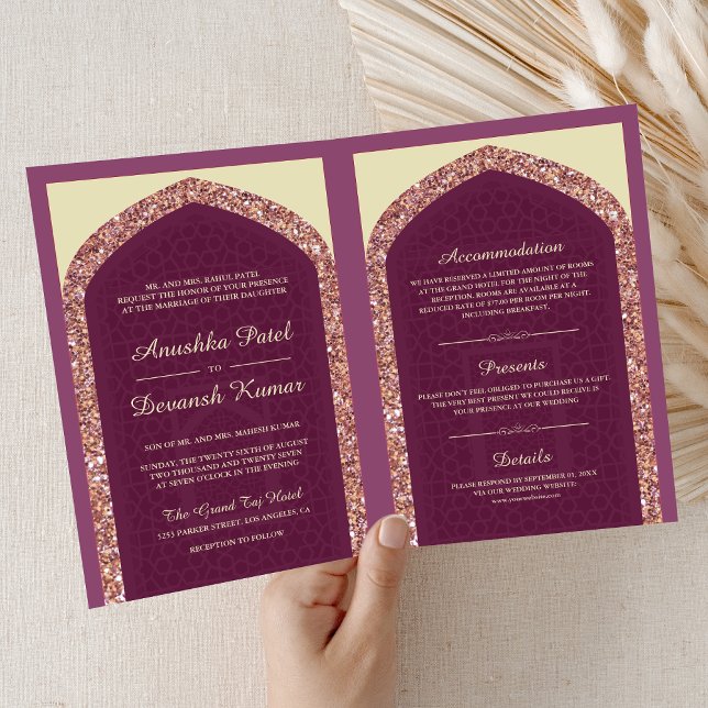 Plum Mauve Rose Gold All in One Indian Wedding Einladung (Von Creator hochgeladen)